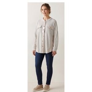 Saukole Womens Waffle Knit Shacket Button Down Shirt Jacket Gray Large NWT